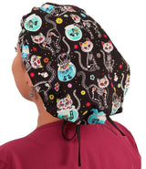 Designer Banded Bouffant Surgical Cap - X - Ray Cats with Black Ties