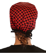 Surgical Scrub Cap - Buffalo Check with Black Ties