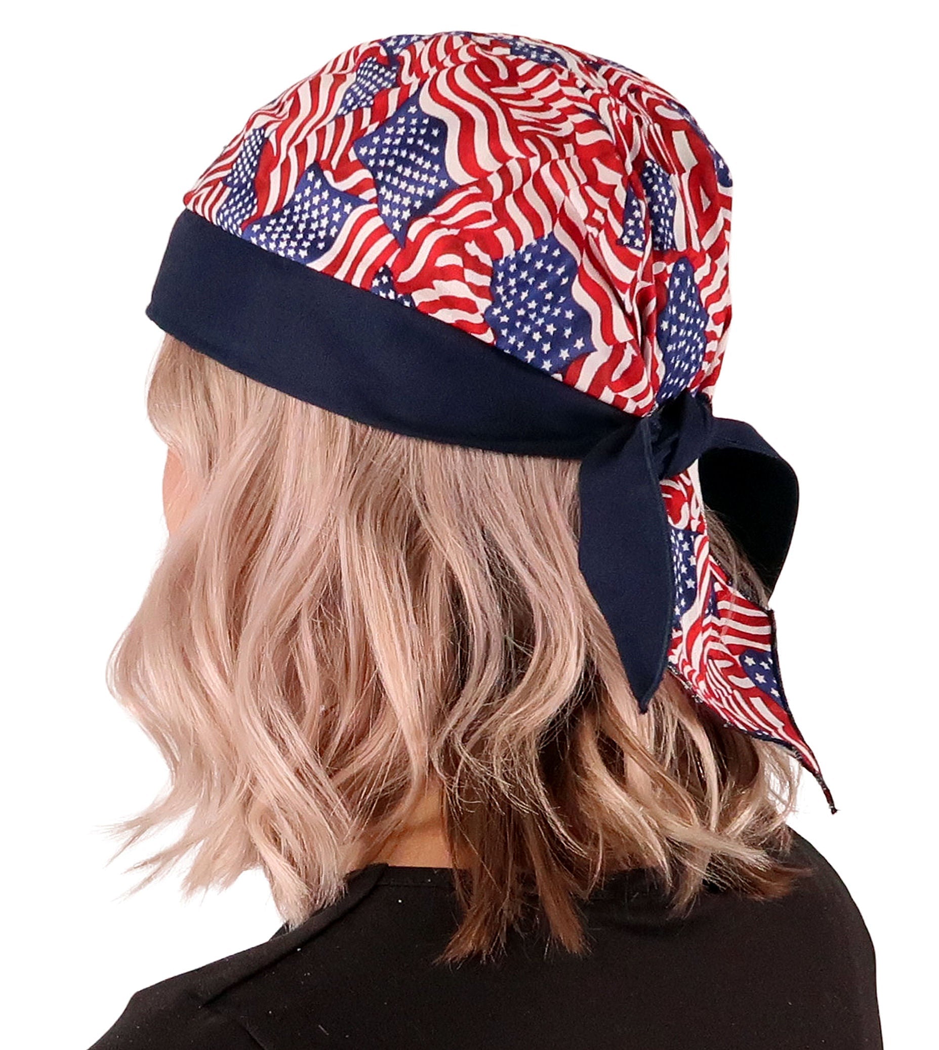 Breathable Cotton Skull Caps: Perfect for Any Activity - Small Tossed US Flag with Navy Band Classic Skull Caps
