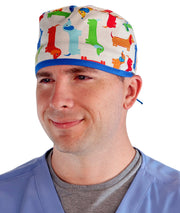 Surgical Scrub Cap - Tossed Wiener Dogs with Royal Ties
