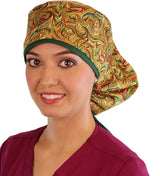 Big Hair Surgical Scrub Cap - Fall Harvest with Green Ties