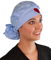 Embellished Banded Bouffant - Sky Blue Banded Bouffant with Medical Heart Patch