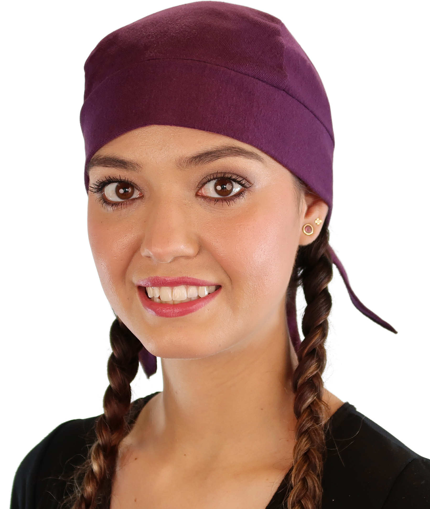 Grand Extra Deep Stretch Skull Cap - Stretchy Sweatband-Free Made in USA - Solid Plum Grand Stretch Skull Caps