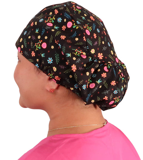 Riley Comfort Surgical Cap - Wildflower Wonders on Black