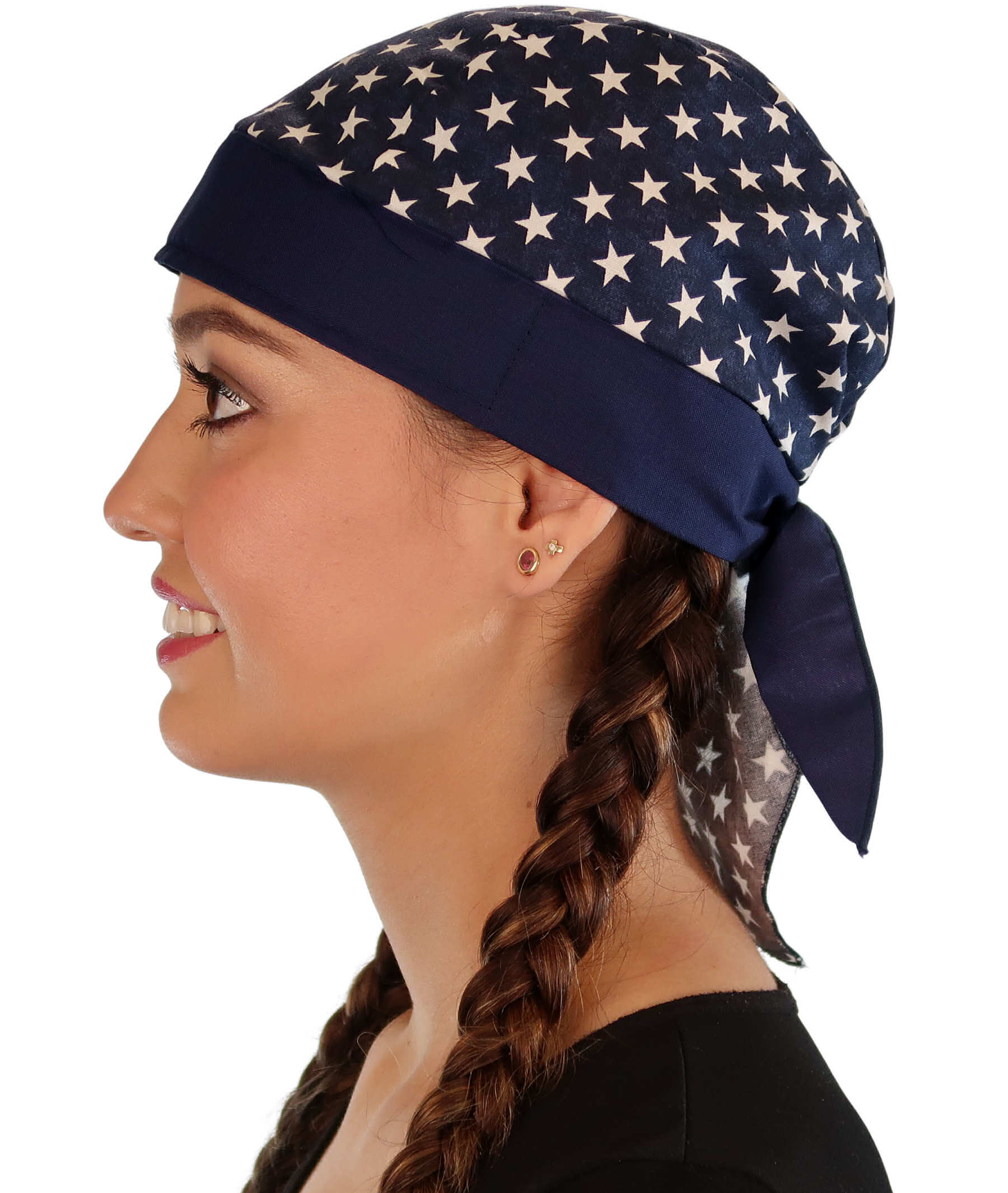 Breathable Cotton Skull Caps: Perfect for Any Activity - Navy Blue with Stars and Navy Band Classic Skull Caps