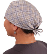 Surgical Scrub Cap - Grey & Tan Rad Plaid