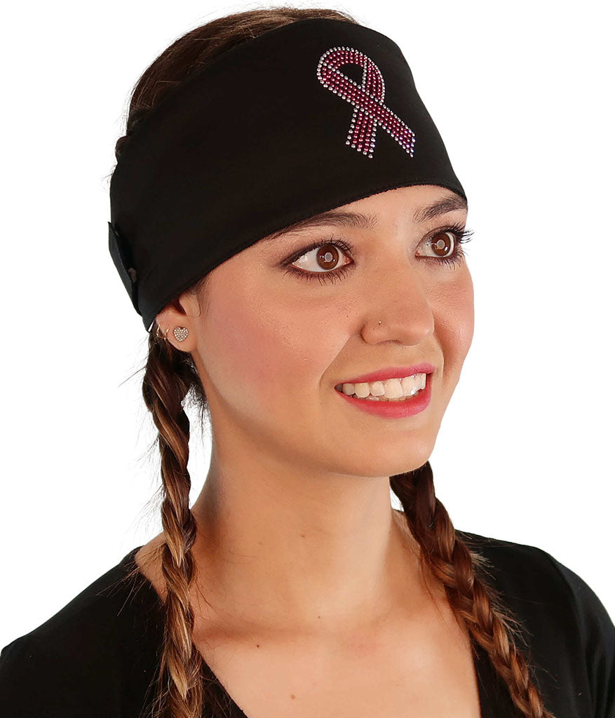 Embellished Chop Top Doo Wrap – Bold Biker Bandana with Exclusive Bling - Black Chop Top with Pink Ribbon