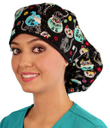Big Hair Surgical Scrub Cap - X-Ray Cats with Black Ties - Big Hair Surgical Scrub Caps - Sparkling EARTH