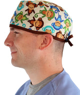 Surgical Cap - Tossed Monkeys with Brown Ties