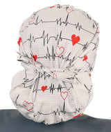 Banded Bouffant Surgical Scrub Cap - Heartbeats on White - Banded Bouffant Surgical Scrub Caps - Sparkling EARTH