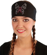 Embellished Chop Top - Black Chop Top with Pink Ribbon Butterfly Rhinestud Design