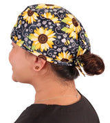 Surgical Scrub Cap - Sunflowers on Black