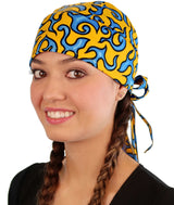 Nomad 10 Skull Cap - Liquid Blue Flames on Yellow