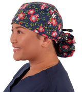 Big Hair Surgical Scrub Cap - Precious Primrose on Navy