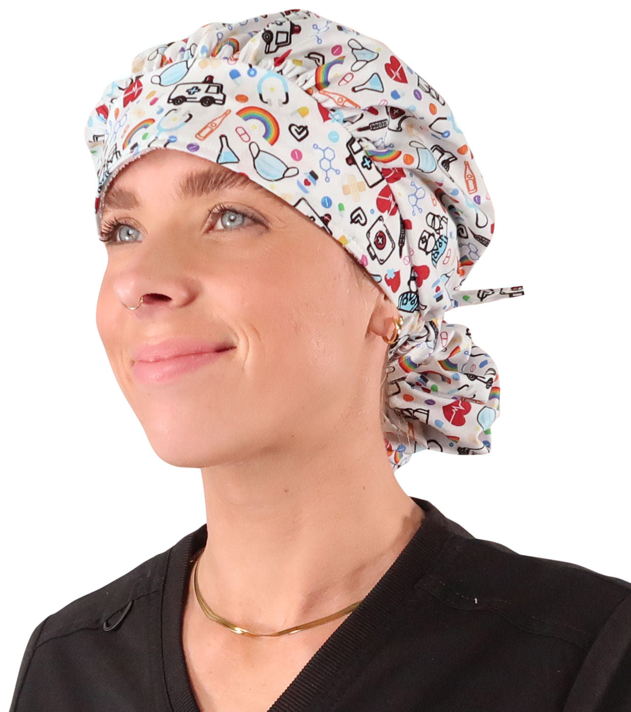 Banded Bouffant Ponytail Scrub Cap - Hope & Healing on White Banded Bouffant Surgical Scrub Caps