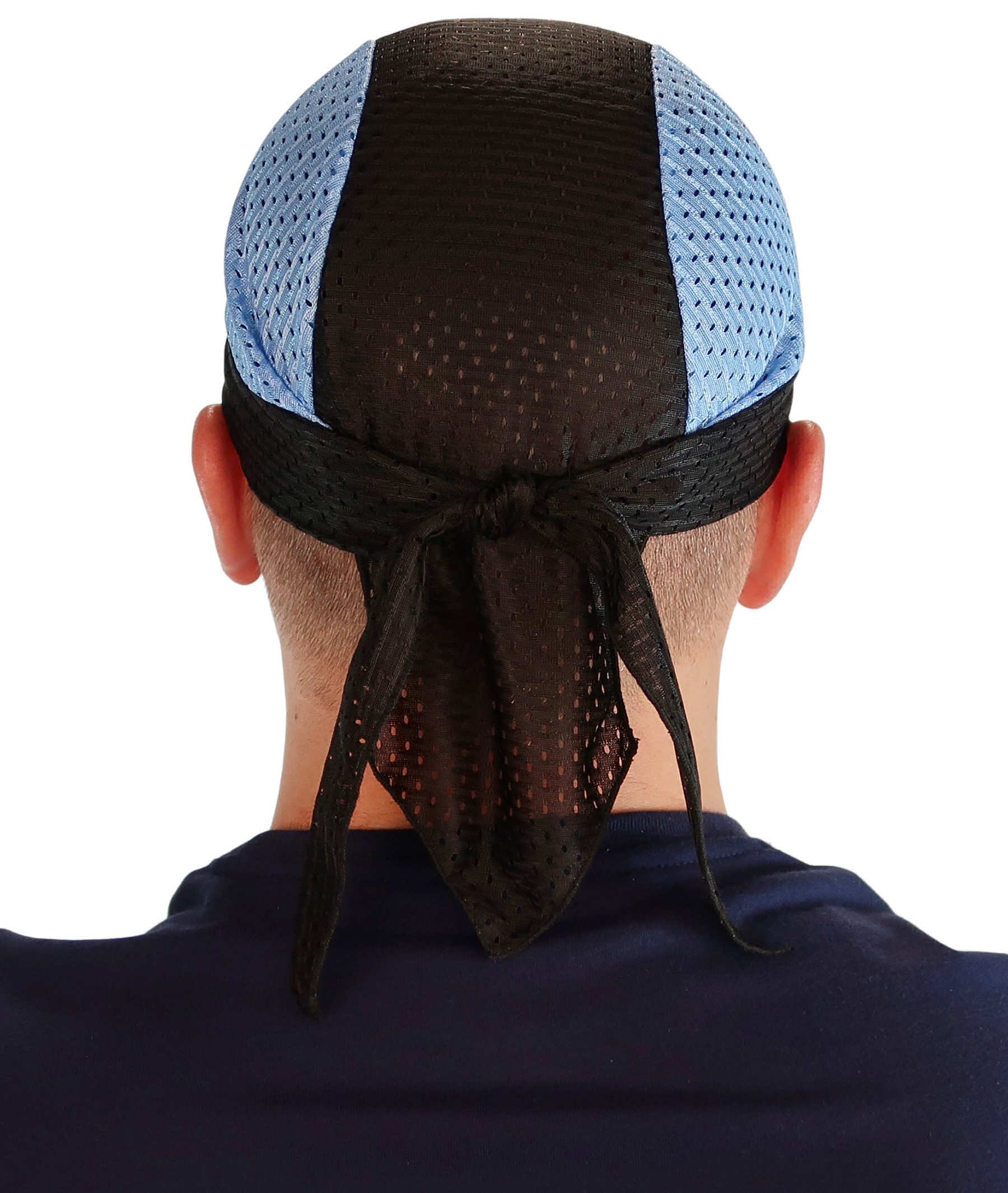 Air Flow Skull Caps - Ultimate Comfort Ventilation and Breathability - Sky Blue & Black Stretch Mesh Skull Caps