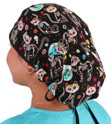 Big Hair Surgical Scrub Cap - X-Ray Cats with Black Ties