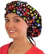 Banded Bouffant Surgical Scrub Cap - Playful Hearts - Banded Bouffant Surgical Scrub Caps - Sparkling EARTH