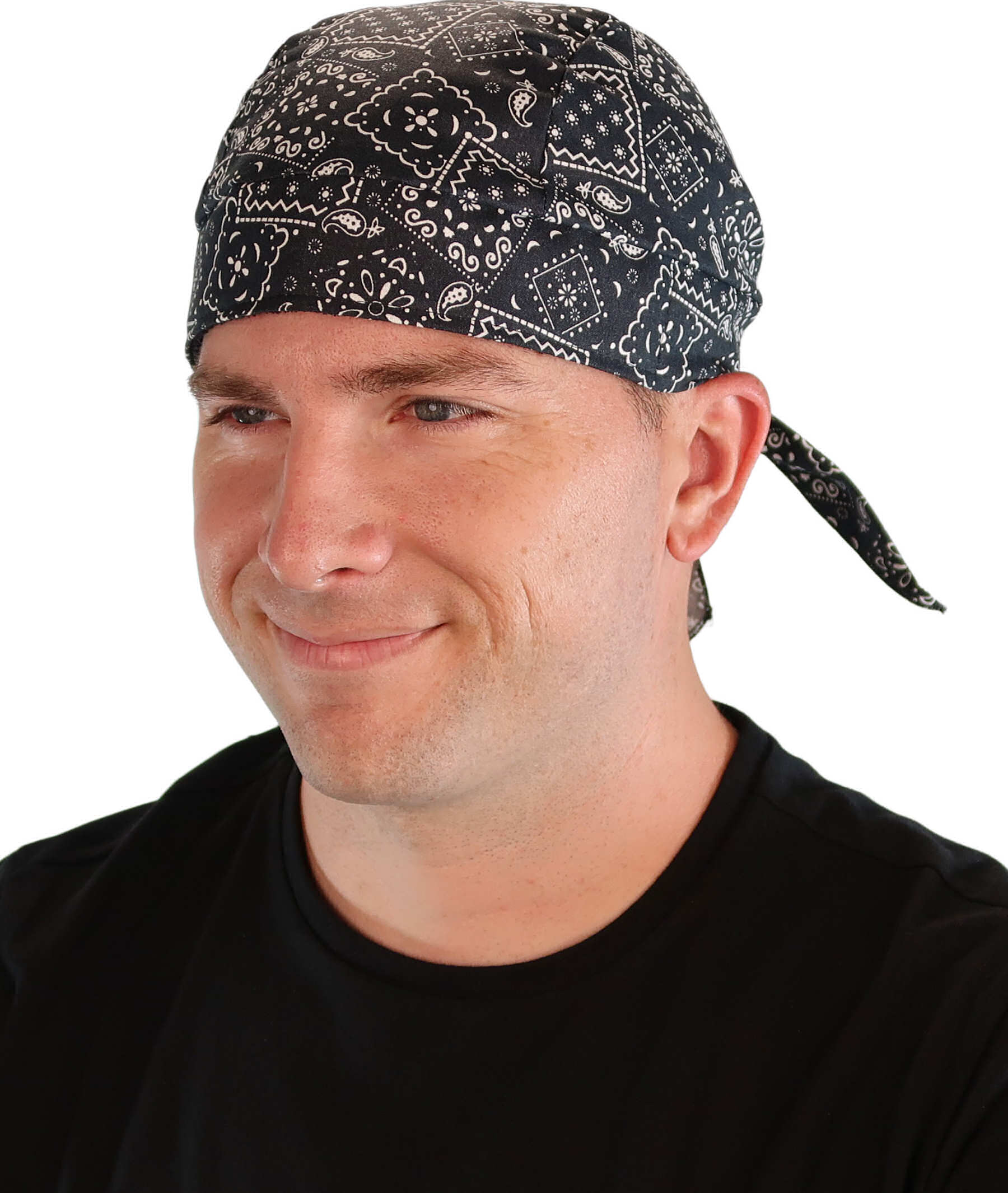 Breathable Cotton Skull Caps - Blazing Bandana Black