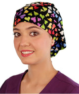 Riley Comfort Scrub Cap - Playful Hearts on Black