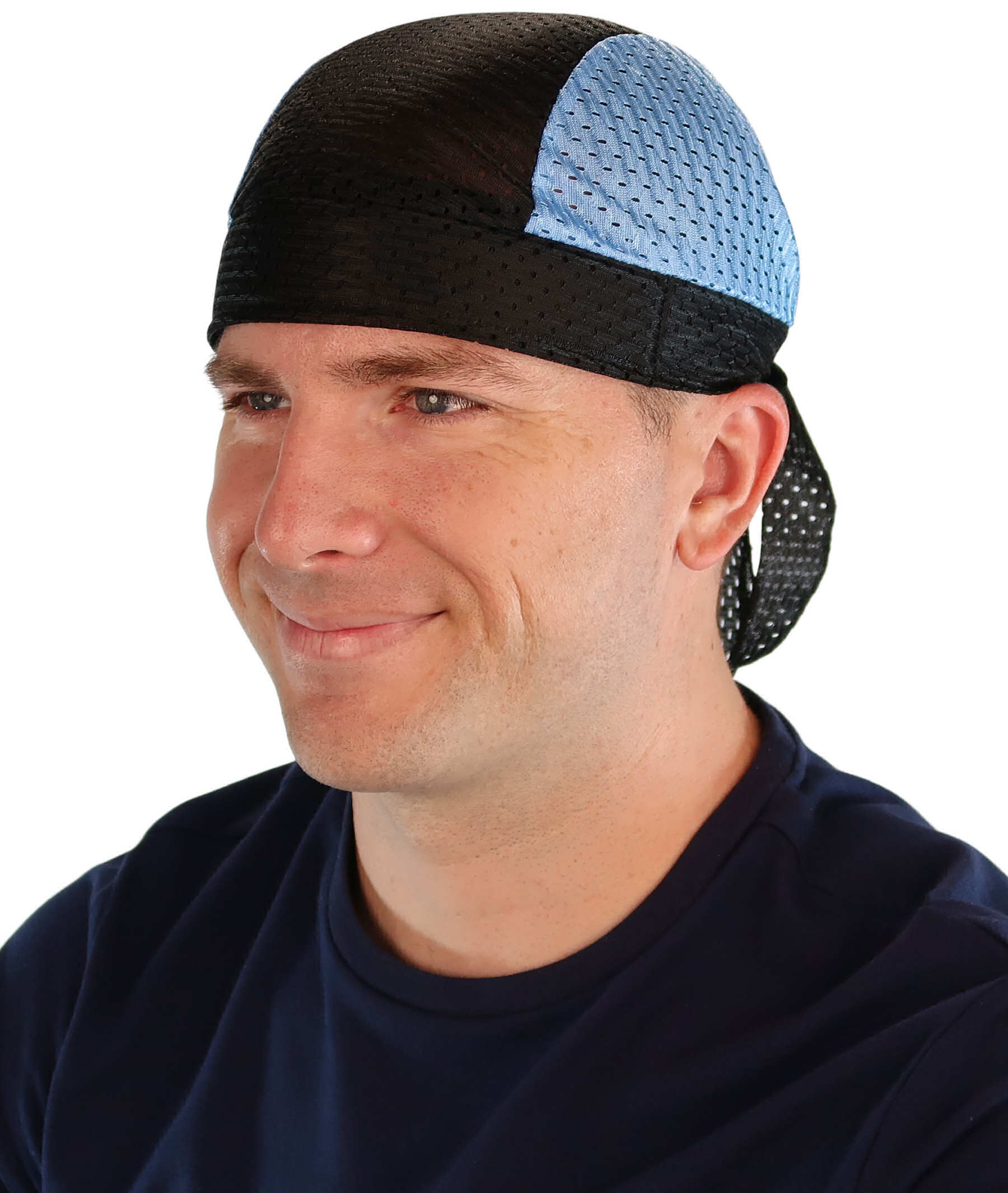 Air Flow Skull Caps - Ultimate Comfort Ventilation and Breathability - Sky Blue & Black Stretch Mesh Skull Caps