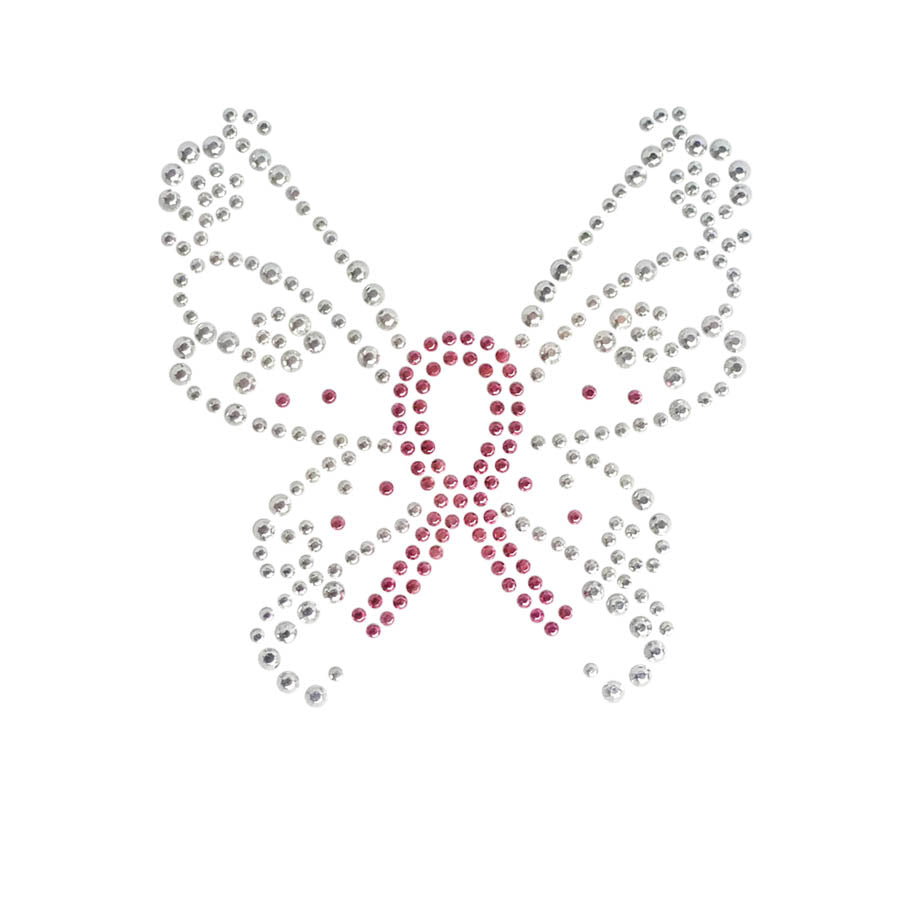 Embellished Skull Caps: Stylish and Unique Headwear - Black Skull Cap with Pink Ribbon Butterfly Rhinestud/Stone Design