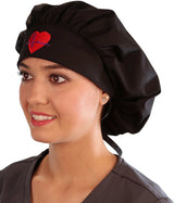 Embellished Banded Bouffant - Black Banded Bouffant with Medical Heart Patch