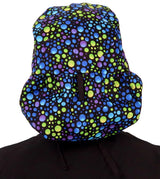 Big Hair Ponytail Surgical Scrub Cap - Perfect Scrub Cap for Long Hair - Blue, Green & Purple Dots with Black Ties