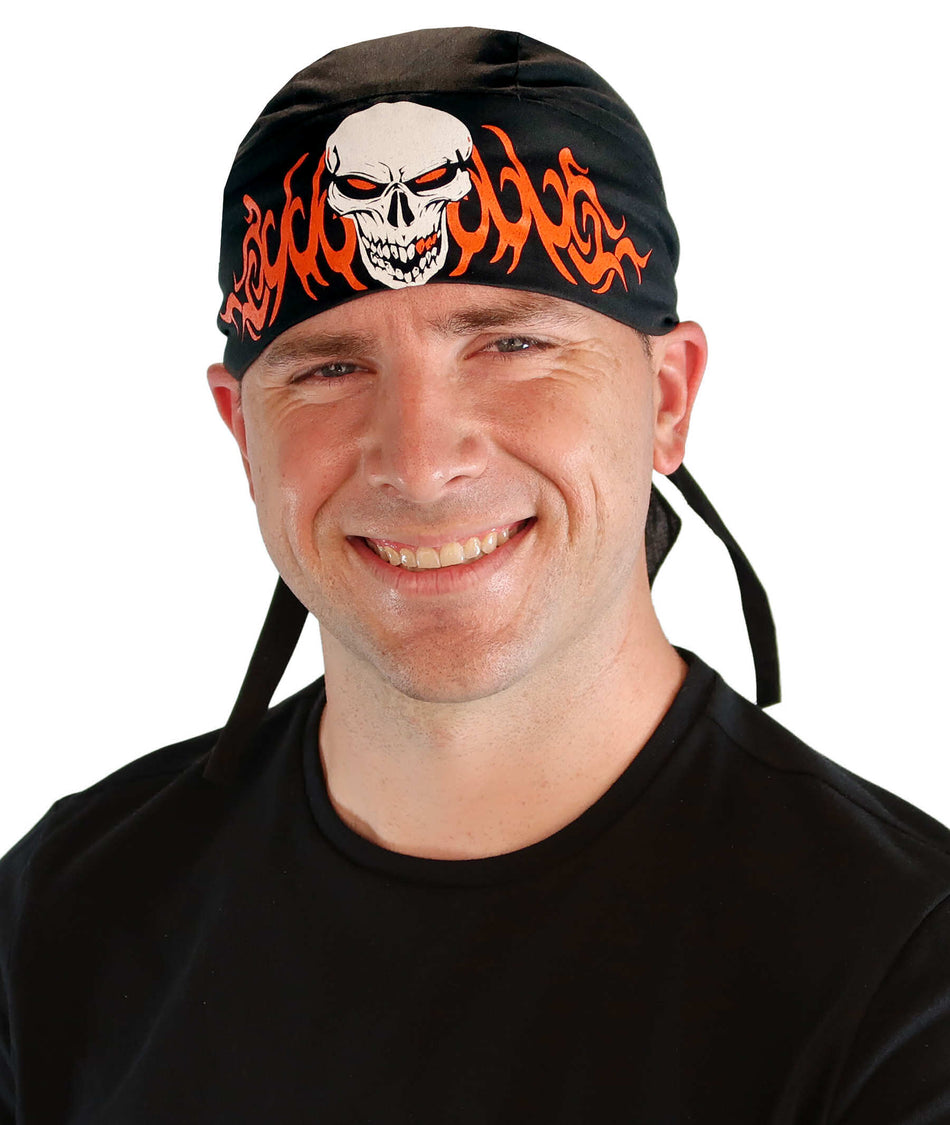 Extra Deep Deluxe Skull Cap - Black with Skull on Band