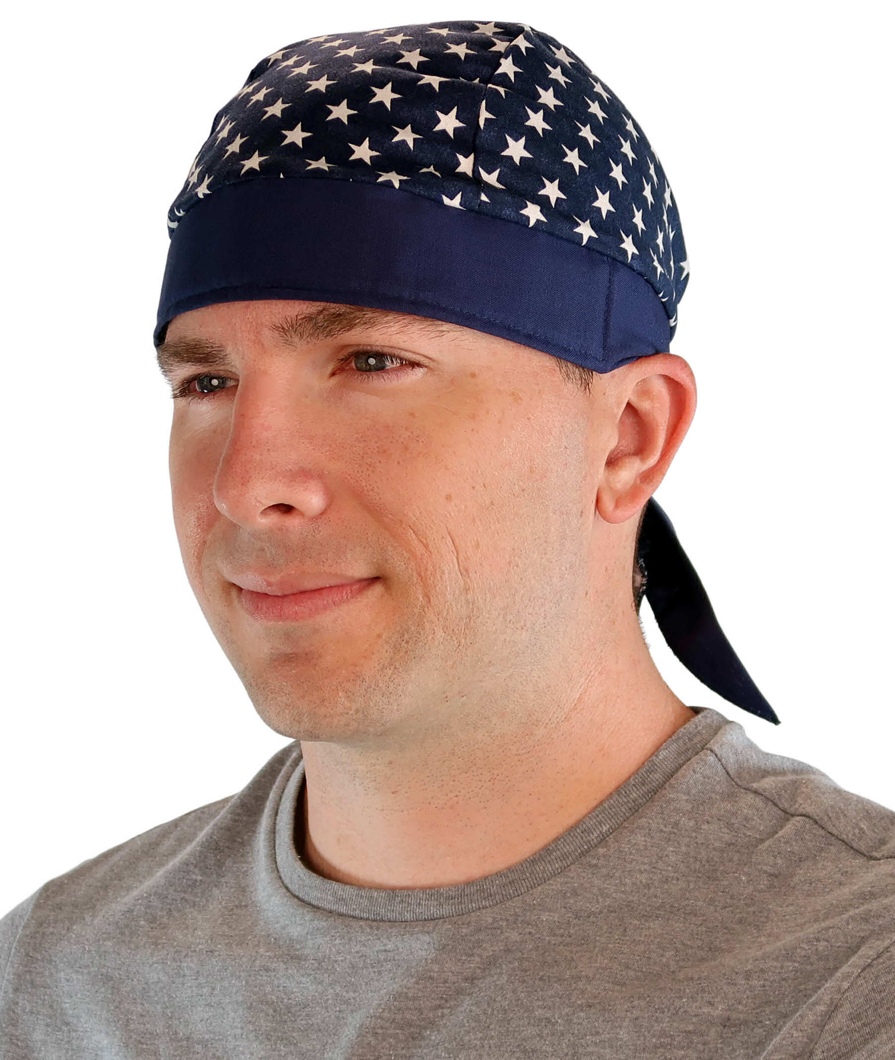 Breathable Cotton Skull Caps: Perfect for Any Activity - Navy Blue with Stars and Navy Band Classic Skull Caps