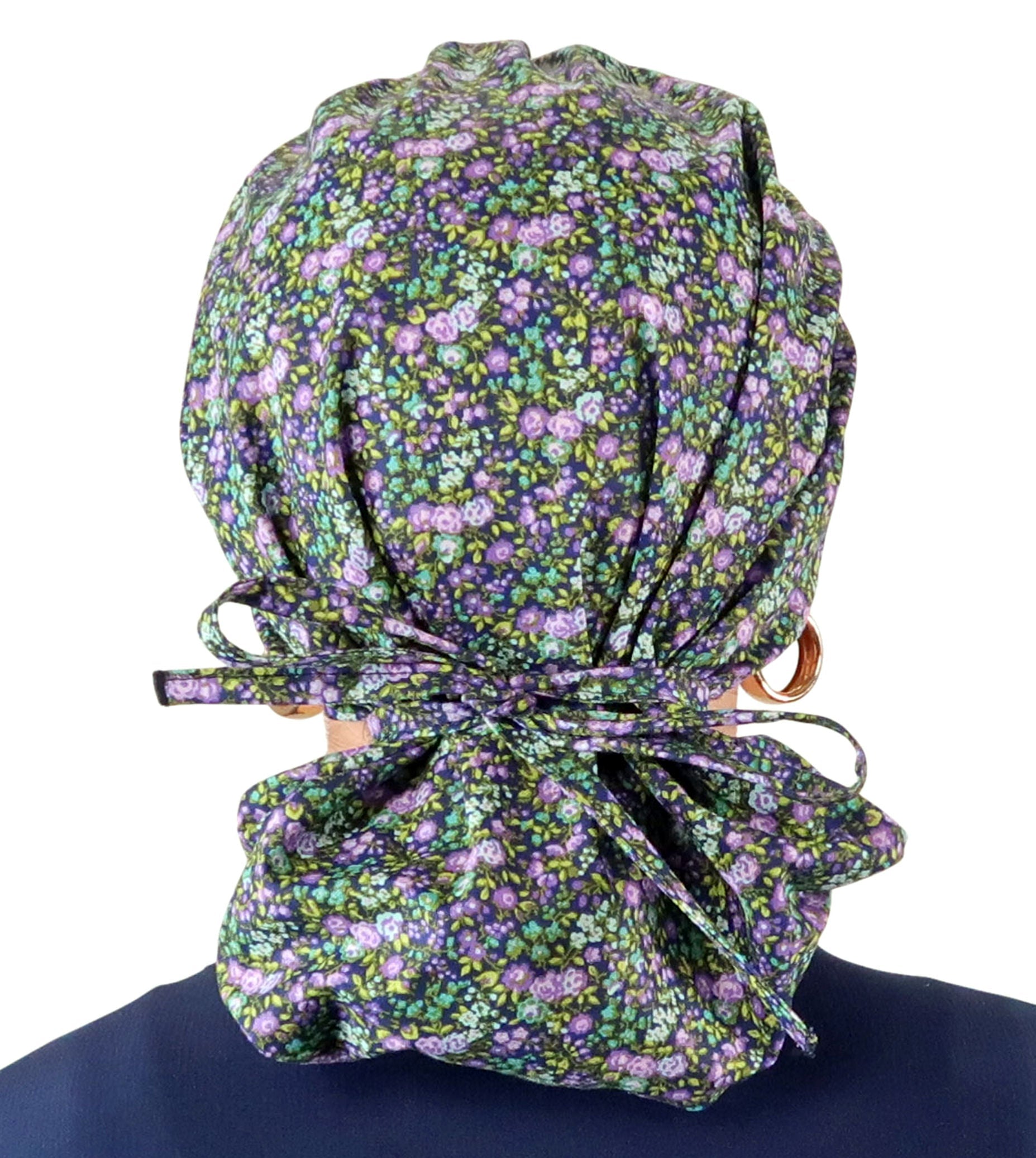 Stylish American Made Banded Bouffant Ponytail Scrub Cap - Lovely Lavender Flowers Banded Bouffant Surgical Scrub Caps