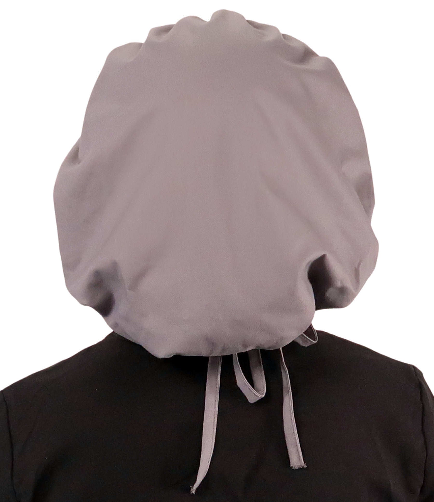 Back Facing Untied View of a Woman Wearing a Tied Back Banded Bouffant Ponytail Surgical Scrub Cap - Solid Grey Fabric