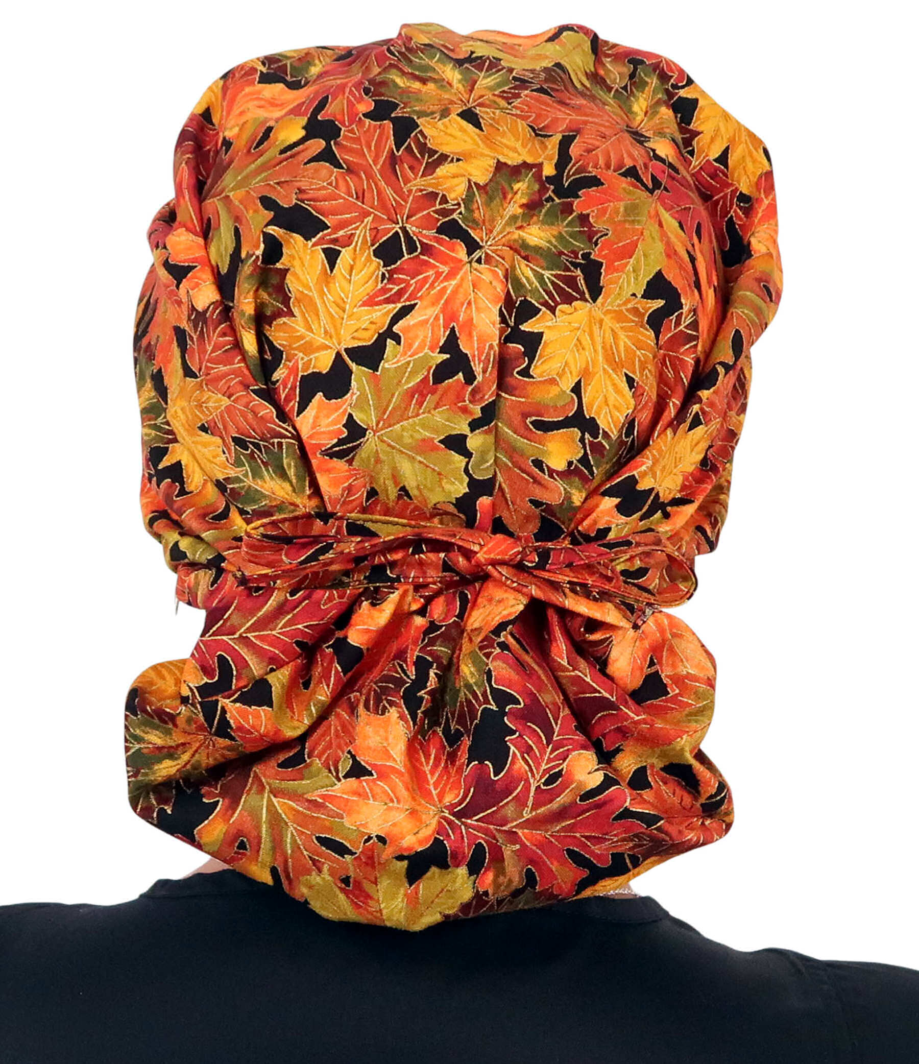 Stylish American Made Banded Bouffant Ponytail Scrub Cap - Metallic Autumn Leaves SALE-Fall-2025