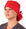 Front facing image of a woman in scrubs wearing a Red Big Hair Ponytail Scrub Cap and red ties to hold the scrub cap in place.