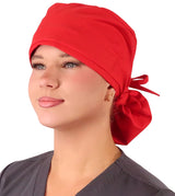 Big Hair Ponytail Surgical Scrub Cap - Perfect Scrub Cap for Long Hair - Red