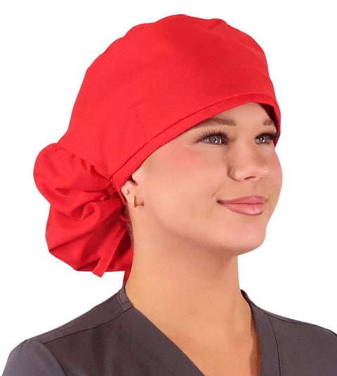 Big Hair Ponytail Surgical Scrub Cap - Perfect Scrub Cap for Long Hair - Red