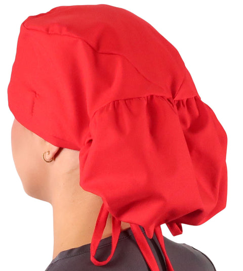 Big Hair Ponytail Surgical Scrub Cap - Perfect Scrub Cap for Long Hair - Red