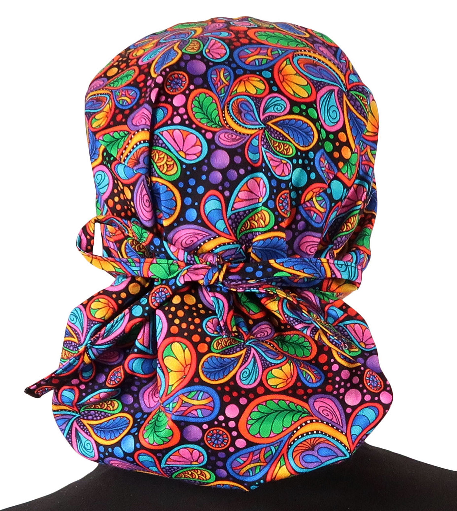 Big Hair Ponytail Surgical Scrub Cap - Perfect Scrub Cap for Long Hair - Bright Flower Paisley
