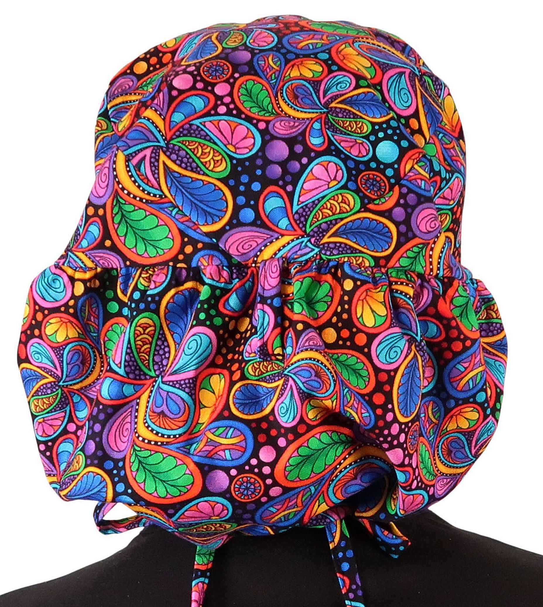 Big Hair Ponytail Surgical Scrub Cap - Perfect Scrub Cap for Long Hair - Bright Flower Paisley