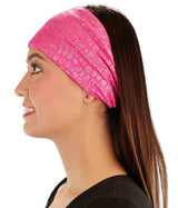 Stretch Headband - Small Silver Squares on Hot Pink