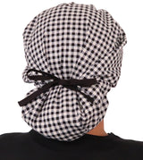 Banded Bouffant Surgical Scrub Cap - Black & White Checks with Black Ties