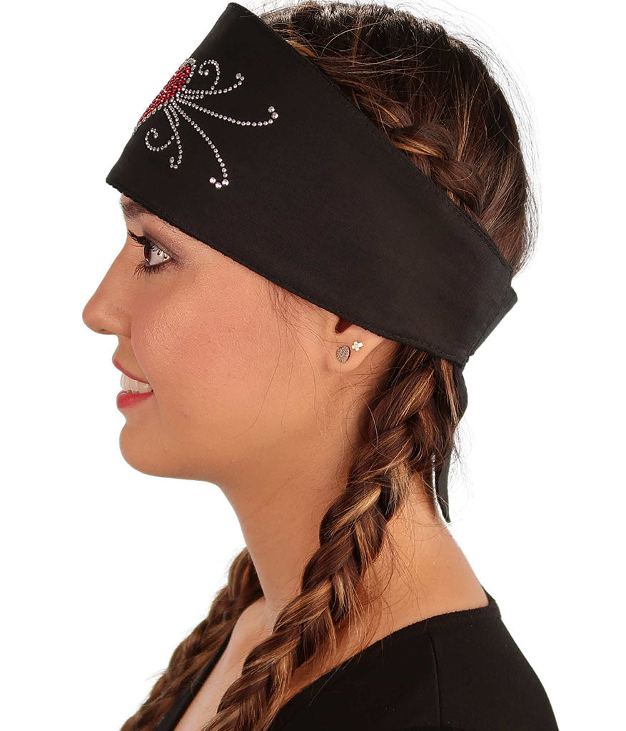 Embellished Chop Top Doo Wrap – Bold Biker Bandana with Exclusive Bling - Black Chop Top with Red Heart & Swirls