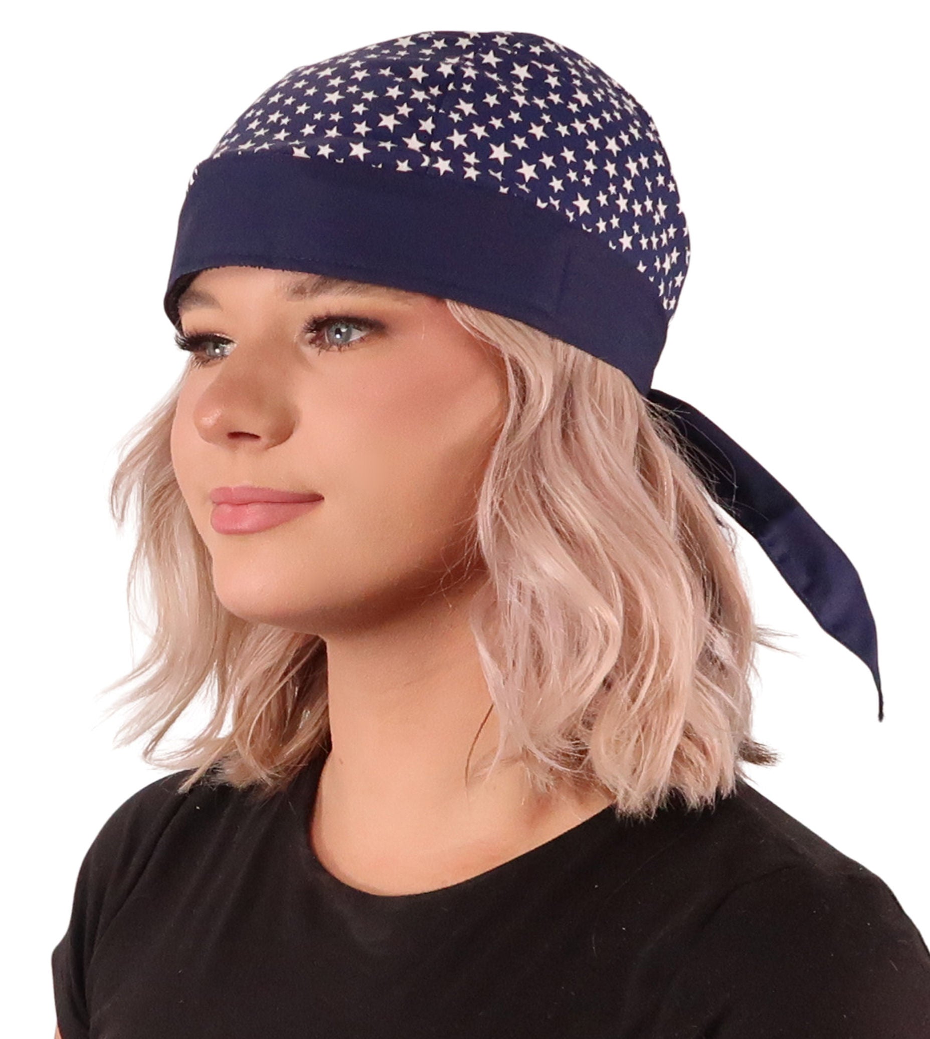 Breathable Cotton Skull Caps: Perfect for Any Activity - Small Stars on Navy with Navy Band Classic Skull Caps