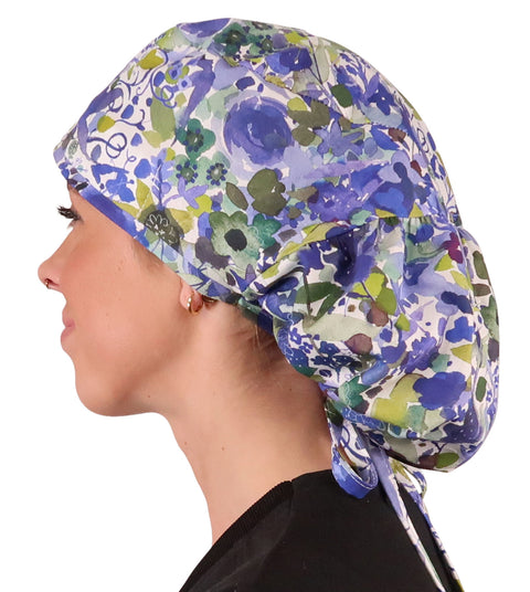 Big Hair Ponytail Surgical Scrub Cap - Wildflower Meadow