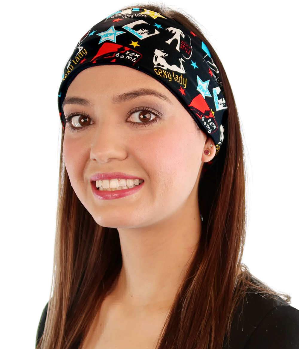 Reversible Stretch Headband – Stylish, Comfortable & USA-Made -  Sexy Ladies on Black - Stretch Headbands - Sparkling EARTH