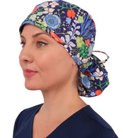 Big Hair Surgical Scrub Cap - Flowing Blue Florals