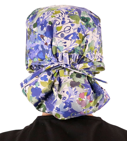 Big Hair Ponytail Surgical Scrub Cap - Wildflower Meadow