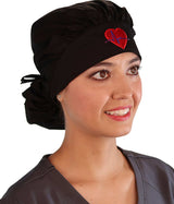 Embellished Banded Bouffant - Black Banded Bouffant with Medical Heart Patch