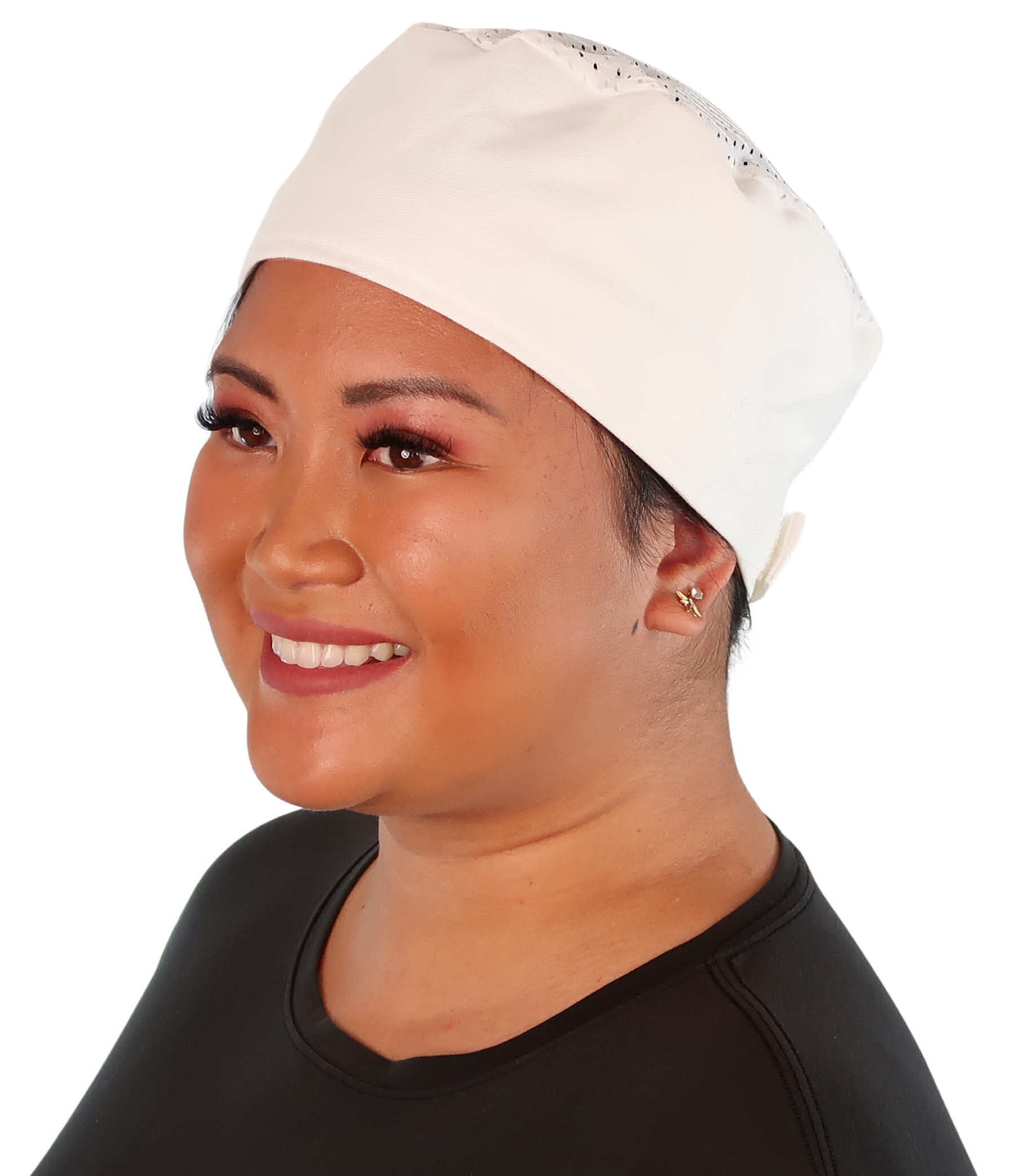 Classic White Cotton Chef Beanie – AirFlow Top Hook & Loop Closure - Made in USA - White Airflow Mesh with sweatband