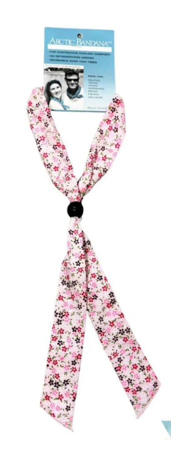 Reusable Cooling Neck Tie - Small Daisies Pink Red & White on Pink NECK COOLING TIES